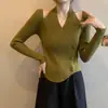 Suéter Tricô de Fio de Três Fios para Pendurar no Pescoço para Outono e Inverno Feminino com Design Vazado Camisa Base para Ombros com Top Slim