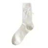 Calcetines blancos finos de verano para mujer con lazo, a media pantorrilla, accesorios JK Lolita, etiqueta de tela, encaje, zapatos pequeños de cuero, calcetines de algodón apilados