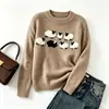 Suéter de Punto Redondo Retro Europeo y Americano Transfronterizo Casual Holgado Bloque de Color Manga Larga Suéter Fair Isle para Mujer