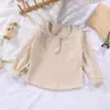 Camiseta interior de cuello redondo acanalada de terciopelo para primavera y otoño, ropa interior para niños y niñas, camiseta de manga larga para bebé, tops versátiles de estilo extranjero