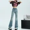 Jeans Azules Claros de Cintura Alta Micro-acampanados para Mujer Primavera Otoño e Invierno 2022 Nuevos Pantalones de Herradura Ajustados Estilizadores Petite
