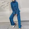 Conjunto de Suéter de Cuello Alto Holgado Estilo Perezoso Nuevo Estilo Otoño e Invierno para Mujer, Conjunto de Dos Piezas de Pantalones de Pierna Ancha de Moda para Mujer