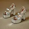 Sandálias de verão femininas de bico aberto com fivela, novas sandálias de cross-border, sandálias femininas à prova d'água com plataforma e salto alto, sapatos femininos europeus e americanos de tamanhos grandes