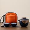 Juego de té de kung fu de cerámica portátil con taza exprés para viaje en coche, juego pequeño individual, tetera de una olla y dos tazas