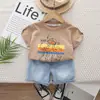 Roupa de Verão para Meninos Roupas de Verão Infantis Conjunto de Duas Peças Polvo Bebê Manga Curta e Shorts Roupas Infantis Estilo Coreano para Meninos