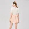 Conjunto Esportivo Casual de Golfe Tênis Feminino Primavera/Verão Manga Curta Gola Polo Slim Fit Listrado