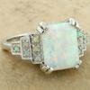 Joyería de Mano Cuadrada de Ópalo Blanco Plata Antigua Transfronteriza Nuevo Producto Anillo de Boda para Novias Damas Europeo y Americano