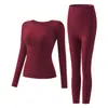 Conjunto de Roupa Íntima Térmica Lisa de Cor Sólida Outono e Inverno para Mulheres, Espessado Auton Aquecimento Manga Longa Modelagem Corporal Slim Roupas e Calças de Outono