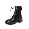 Botas estilo Martin ajustadas a la pierna, puntera redonda, tacón grueso, con cordones, estilo casual, botas de motocicleta cómodas, elásticas y versátiles para invierno 2026 para mujer