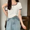 Camiseta Top de Manga Corta con Cuello Redondo Estilo Coreano Slim Verano Dulce y Picante Estilo Bm Diseño Nicho Contrastante Corazón Corto