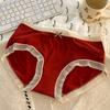 Estilo francês grande vermelho roxo puro desejo estilo doce vida ano menina arco confortável pele-friendly cintura média calcinhas femininas