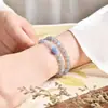 Pulseira de Cristal de Obsidiana e Sândalo Verde Estilo Montanha Putuo Pedra da Lua Cinza Água-Marinha Duplo Círculo Empilhável Hidratante Transferência de Sorte Presente