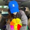 Gorra de béisbol coreana con parte superior rígida y letra R, para mujer, con alero curvo, parasol, estilo japonés, para primavera y otoño, de moda, color azul Klein.