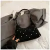 Bolsa de Ombro Casual Nova Inverno 2025 Moda Feminina Bolsa de Ombro/Axila com Pedras Strass Bolsa para o Dia a Dia