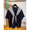 2025 Verano Alta Gama Con Capucha Holgado Edición Grande Rayas Chal Con Capucha Camisa de Manga Corta para Hombres y Mujeres talla extra Top
