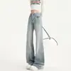 Calça jeans feminina azul clara, nova moda outono, calça flare emagrecedora, solta e versátil, não justa, calça levemente flare A14123