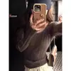 Camiseta de manga larga de punto acanalado, capa interior color blanco hueso OEM para mujer, primavera y otoño, cuello en U, escote amplio, corte ajustado