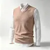 Chaleco de punto sin mangas con cuello en V para hombre de otoño e invierno, suéter cálido, chaleco de lana de color liso, camiseta interior