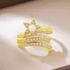 Anillo Cometa, Anillo de Meteoro de Moda Incrustado de Diamantes, Chapado en Oro de 18 Quilates, Versátil Anillo Índice con Gema de Ópalo Imitación para Mujer