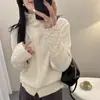 Cardigan de Punto Grueso con Cuello Alto Nuevo para Otoño e Invierno Bordado Pesado Exquisito Versátil Suéter Capa Base Ropa Interior de Punto Hueco Suave Pegajoso