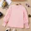 Camiseta Interior Rosa Burbuja de Manga Larga para Niña Estilo Nuevo Primavera y Otoño Camiseta de Canalé con Cuello Redondo para Niño Camiseta Elegante para Niña