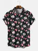 2024 Amazon comércio exterior transfronteiriço camisa casual gola lapela estampada fina flor havaiana camisa masculina