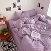 Nuevo Conjunto de Cuatro Piezas para Dormir de Algodón Lavado para Bebés y Madres Conjunto de Tres Piezas para Dormitorio de Estudiantes Color Sólido Sábana Funda de Edredón en