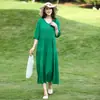 Novo Vestido de Algodão Estiloso para Mães de Meia-Idade, Vestido Longo de Verão com Barra Larga, Algodão Artificial, Roupa de Verão para Mulheres de 50 Anos