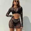 Vestido de rejilla ajustado, estilo europeo y americano, talla grande, con cortes, fácil de romper, con cuello halter y espalda descubierta, una colección de conjuntos de malla