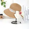 Chapéu de Palha Floral Estilo Férias para Mulheres, Proteção Solar Estilo Pastoral, Proteção UV para Viagens à Praia, Chapéu de Praia que Afina o Rosto