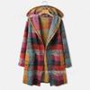 Chaqueta tipo cárdigan de polar con capucha y estampado a cuadros vintage para mujer
