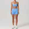 Novo conjunto esportivo de secagem rápida com cintura alta para mulheres, color-blocking, costas bonitas, justo ao corpo, traje de yoga com sensação de pele para corrida e fitness