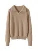 Cárdigan de punto 100% cachemira pura con doble cremallera para mujer, suéter casual holgado y cálido, prenda exterior sencilla para ir al trabajo