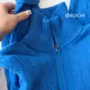 2026 Novo Cardigan de Tricô Estilo Coreano com Zodíaco Manga Longa Vermelha Roupas Azuis Top ~ Cheio de sensação preguiçosa e relaxada