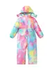 Nuevo mono estampado a prueba de viento, impermeable y cálido para niños y niñas de la CUHK, otoño e invierno 2024, traje de esquí grueso con capucha resistente al frío