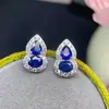 Aretes de Zafiro Natural de Sri Lanka con Forma de Calabaza Plata s925 Anillo Fino Incrustado Color Hermoso Color Fuego Pie