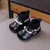 Botas de Cuero Retro para Niñas Otoño Invierno Nuevas Botas Tipo Calcetín Suela Suave para Bebé Botas Cortas de Felpa de Princesa Botas Estilo Británico Martin