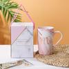 Taza de Cerámica de Mármol Taza para Beber Taza para Avena Desayuno Taza para Café Doméstica de Aspecto Elegante con Tapa y Cuchara