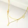 Lele Joias Pingente Quadrado Pequeno Dourado Moda Colar Dourado de Camada Dupla para Mulheres Elegante Corrente de Clavícula para o Trabalho