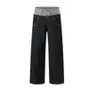 Magic Bear Jeans Baggy de Pierna Ancha Rectos Sueltos con Doble Cinturilla Estilo Calle Americano Denim Crudo con Remaches
