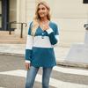 Europeo y Americano Transfronterizo para Mujer 2024 Amazon Otoño e Invierno Nuevo Manga Larga Cuello en V Color en Contraste Suelto Camiseta Chaqueta con Botones para Mujer