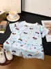 Conjunto Infantil de Manga Curta, Conjunto de Algodão Elástico com Pregas de Nuvem para Bebê de Manga Curta, Conjunto de Duas Peças Infantil para Casa, Pijama para Meninos e Meninas