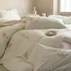 Conjunto de Cuatro Piezas 100S Aerografiado Otoño/Invierno Bordado de Rosas Ropa de Cama Cálida Estilo Lujo Ligero Sábanas Fundas Nórdicas Sábanas Ajustadas