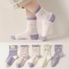 Calcetines para niños primavera otoño e invierno calcetines para mujer niños y niñas calcetines de tubo medio calcetines de algodón peinado sin costuras lindo niñas dibujos animados morado