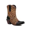 Botas curtas com salto grosso e bico quadrado, color block com estampa de leopardo, estilo europeu e americano, botas de montaria, tamanho grande, comércio exterior Z7-1
