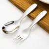 Hongjunada Cuchara de Acero Inoxidable 316L Cuchara y Tenedor para Niños Vajilla Cuchara para Comer de Bebé para el Hogar Cuchara para Sopa Mango Corto Cuchara para Postre