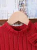 Ropa Infantil Transfronteriza Europea y Americana Conjunto de Niña Traje Rojo con Lazo de Canalé Top de Mangas Volantes Conjunto de Pantalones Largos Casuales Conjunto de Dos Piezas