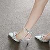 Sapatos de Salto Alto Bico Fino para Mulheres Estilo Primavera e Outono 2026 Sandálias Fechadas Salto Agulha Tira Cruzada com Strass Laço Branco Estilo Francês