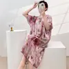 Camisón de verano de algodón y seda, bonito y holgado, para primavera y otoño, fino, de algodón artificial, de manga corta, talla grande