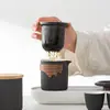 Taza de Expreso de Cerámica Negra Una Olla Tres Tazas Bandeja de Té con Latas de Té Set de Té Portátil para Viaje al Aire Libre traje Ceremonia de Acompañamiento de Negocios